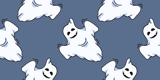 Ghost Halloween vector seamless pattern in the style of doodles handdrawn