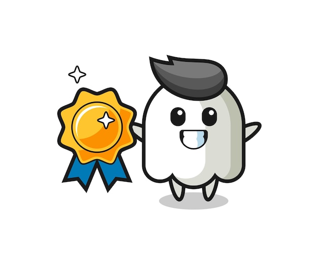 Ghost mascot illustration holding a golden badge , cute style design for t shirt, sticker, logo element