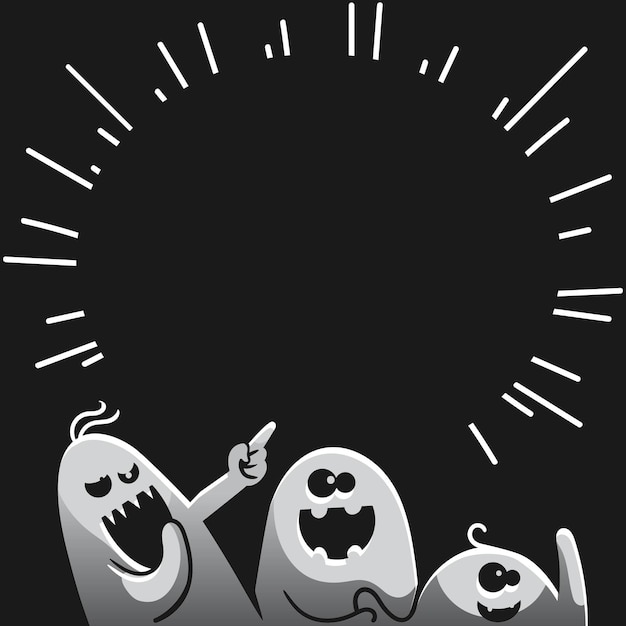 Ghost pointing up.Monochrome ghost apparition ghost group pointing. Mockup or frame with a blank in the middle for fillable text. Shadow funny and ghost cute sheet for halloween character.