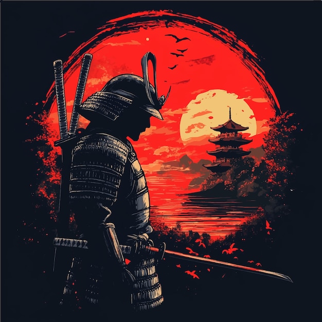 Vector ghost samurai warrior tshirt design vector