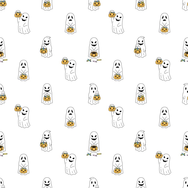 ghost seamless pattern spooky halloween pumpkin