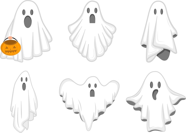 Ghost Spooky Face or Halloween Ghost Costume Vector Collection