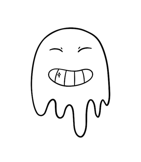 Ghost with a smile halloween character holiday doodle linear cartoon coloring book