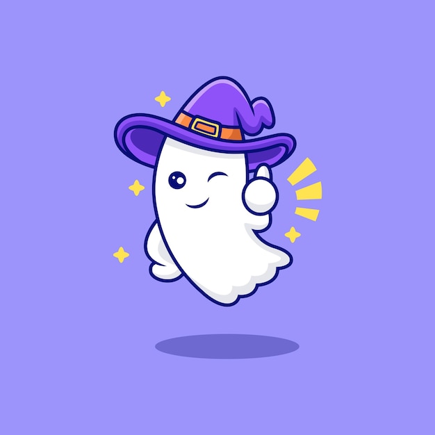 Vector ghost with thumb up pose in happy mood