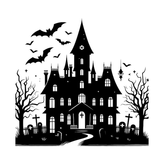 Ghostly Haunted House Silhouettes Eerie Vector Illustration