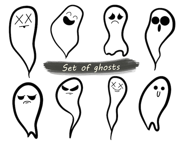 Ghosts doodle set Set of cloth Ghosts Flying Phantoms Halloween scary ghostly monsters