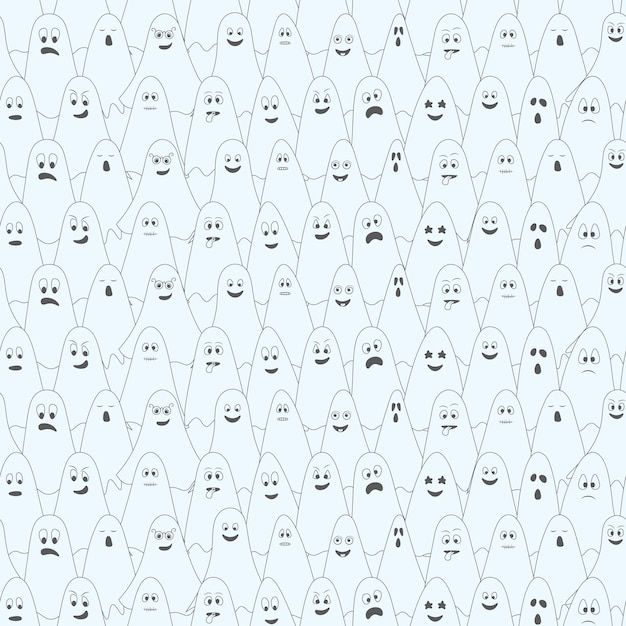 Ghosts. Spirit blue. Ghost with different grimaces seamless halloween pattern