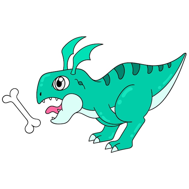 Giant dinosaur is about to eat bone snacks, vector illustration art. doodle icon image kawaii.