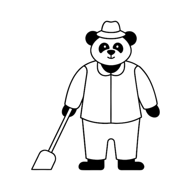 Giant panda cleaning work silhouette icon