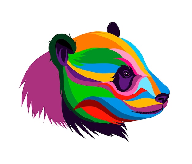 Giant panda head portrait from multicolored paints Splash of watercolor colored drawing realistic