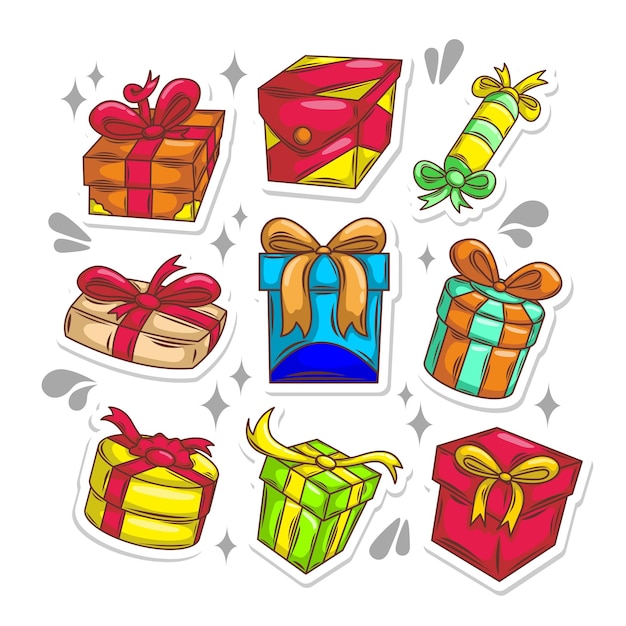 Gift box cartoon collection set hand draw illustration art