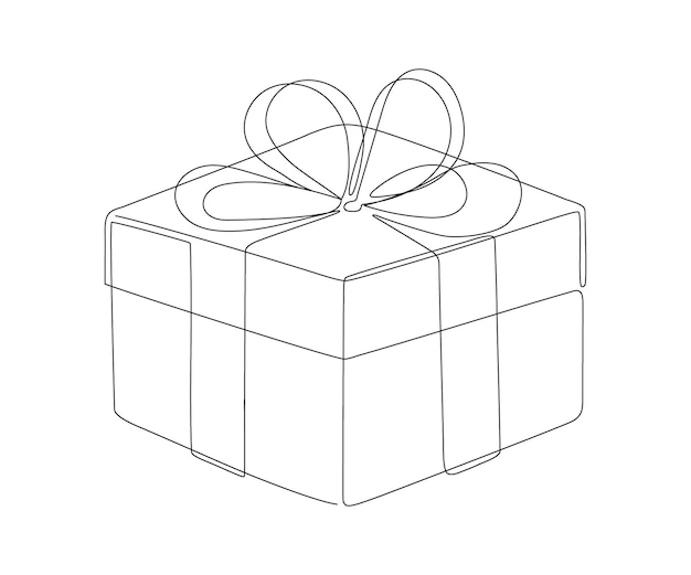 Gift box for Christmas birthday or holiday continuous one art line drawing. Present box package