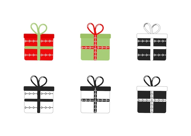 Gift box collection Vector illustration Christmas element Line draw