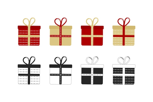 Gift box collection Vector illustration Christmas element Line draw