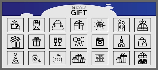 Gift box icon set Set of holiday boxes silhouette Birthday celebration line icon pack