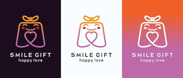 Gift box logo design template gift icon blends with love icon in creative line art