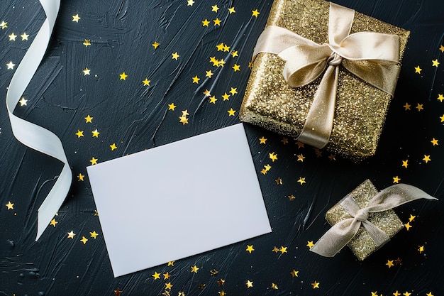 Gift box packaging with ribbon closeup