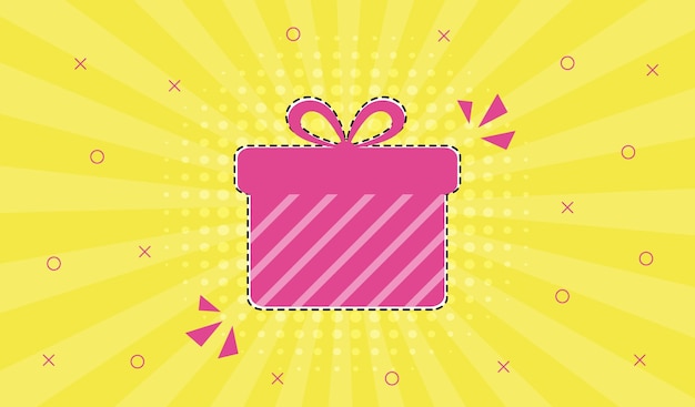 Gift box Pink present boxes isolated on yellow background in retro comic pop art style Vector