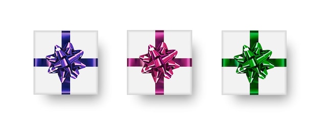 Gift box set Realistic white gift boxes with shadows and bows Vector cliparts