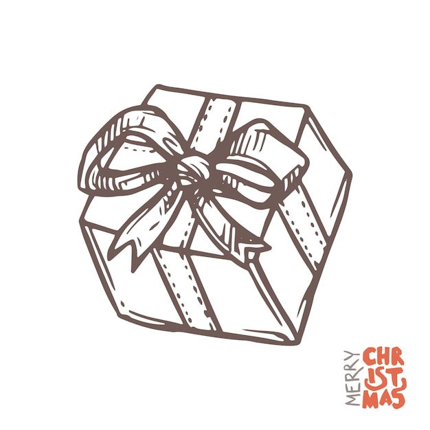 gift box in sketch hand drawn style, doodle illustration