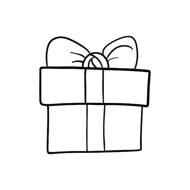 Gift box tied with a ribbon with a bow gift doodle linear cartoon coloring