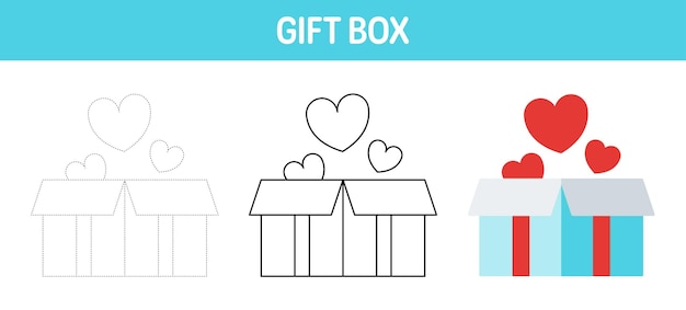 Gift box tracing and coloring worksheet for kids