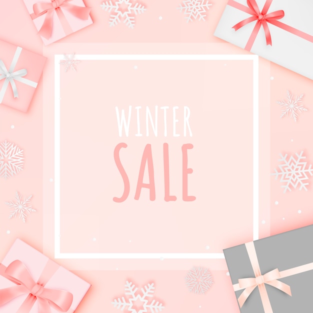 Gift box in winter sale theme with pastel color scheme