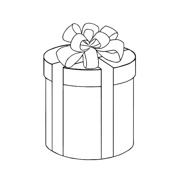 Gift box with a beautiful bow Hand drawn vector illustration For coloring pages cards prints