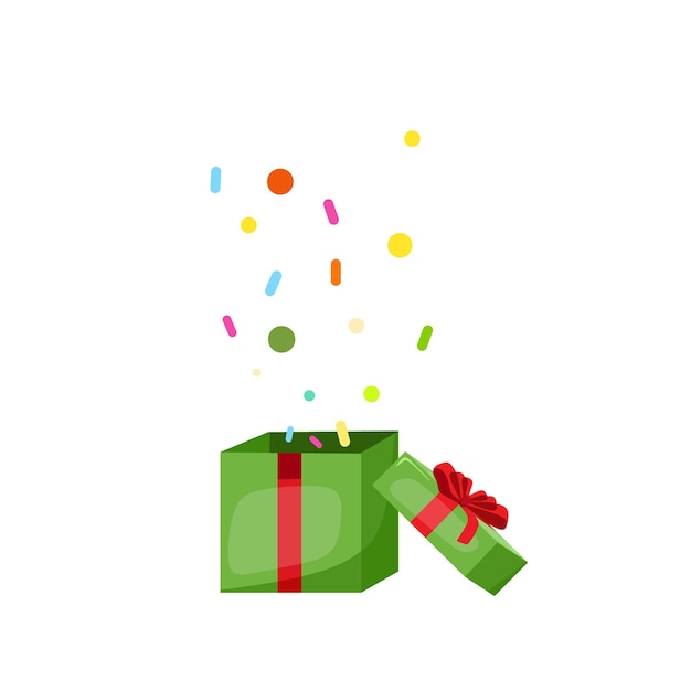 A gift box with confetti The concept of Christmas Vector cartoon illustration