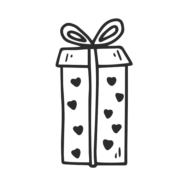 Gift box with hearts doodle vector