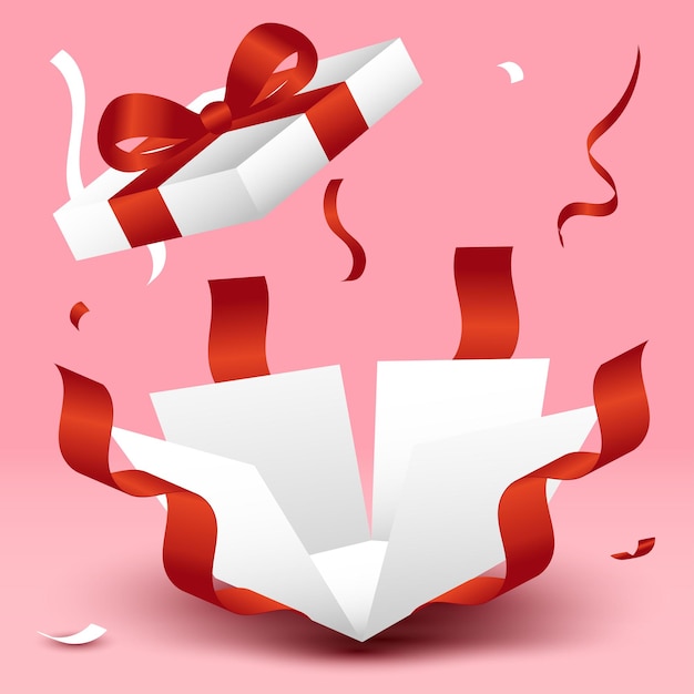 Vector gift box with red and white ribbon