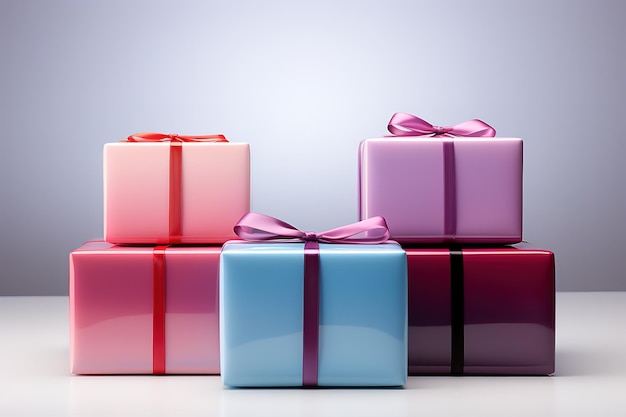 Gift boxes are tied with colorful ribbons