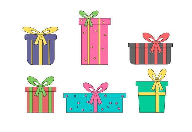 Gift boxes. Colorful wrapped presents for Birthday.