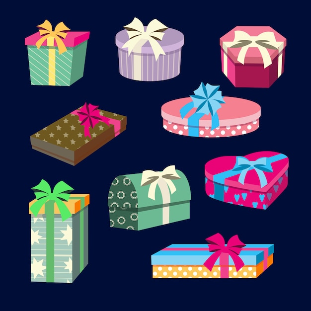 Gift Boxes and Presents Set with Ribbons.  