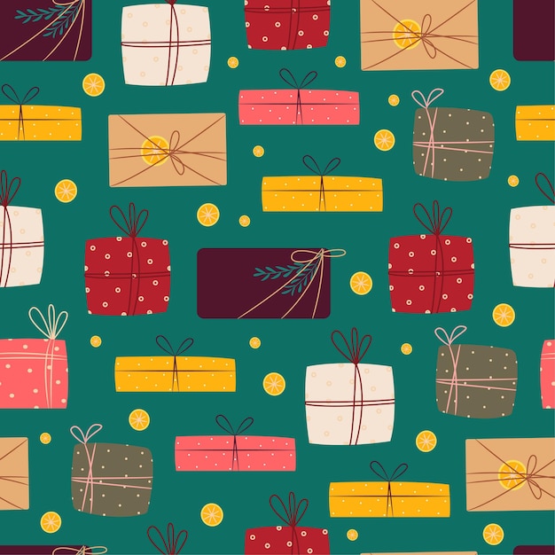 Vector gift boxes seamless pattern. vector print flat cartoon style.