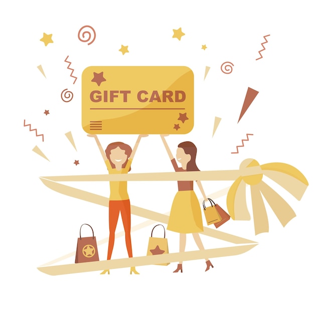 gift card certificate marketing loyalty voucher shopping girl bow confetti boxes