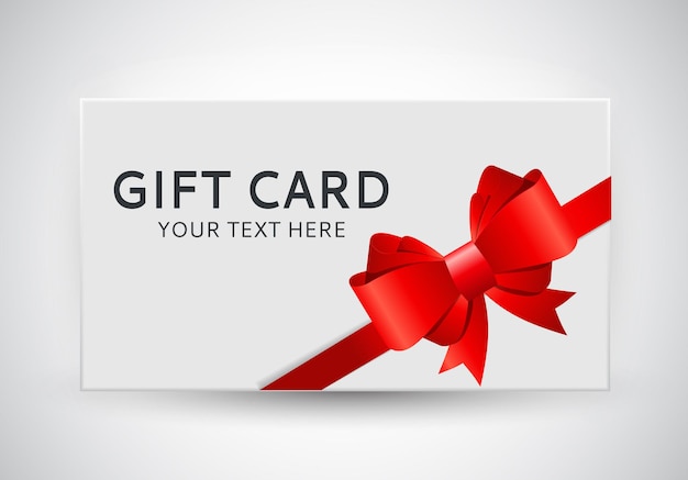 Gift Card Template with Bow and Ribbon Vector Illustration