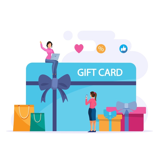 Gift card vector concept Gift card and promotion strategy gift voucher discount coupon and gift certificate concept