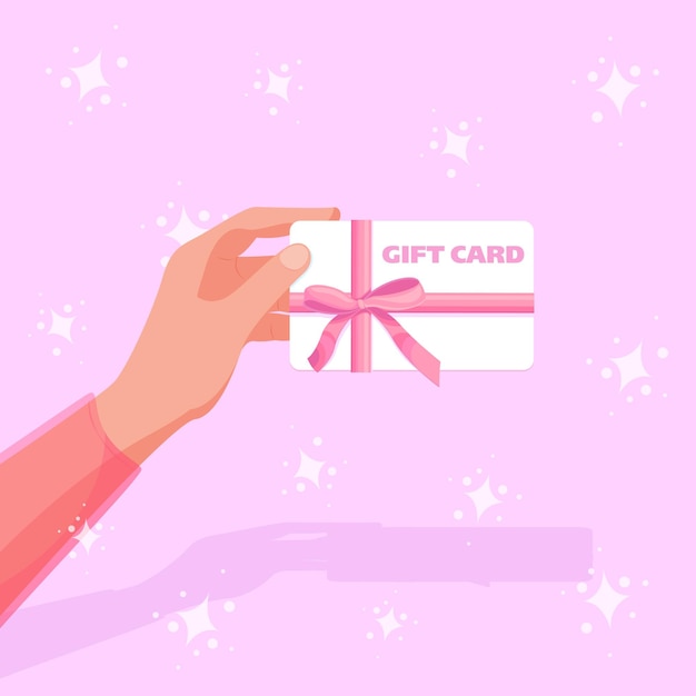 Gift card Vector illustration of a woman's hand with a certificate Gift card certificate voucher