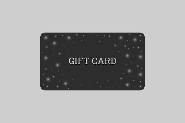 Gift card with twinkling stars and sparkling elements on back background. Vector template for invite