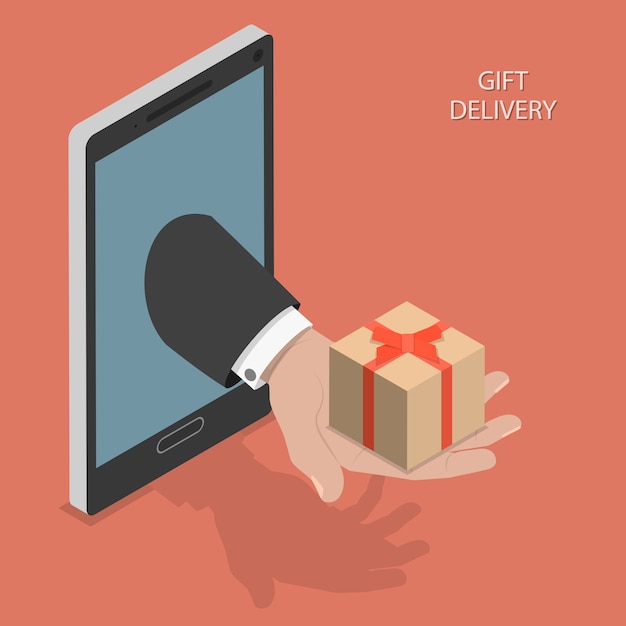 Gift delivery isometric vector illustration.