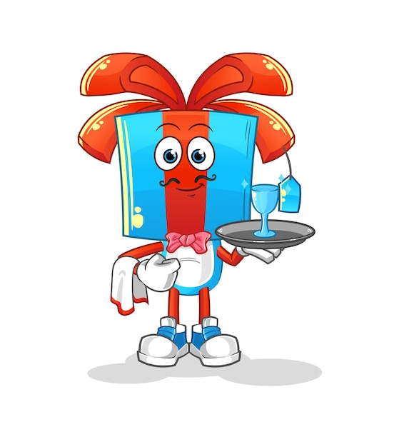 Gift head cartoon waiter cartoon mascot vector