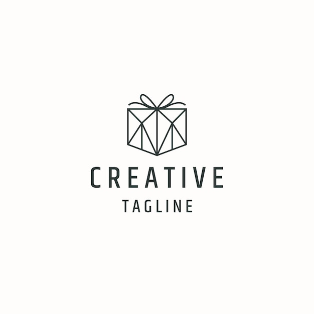 gift logo with line style icon design template flat vector