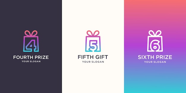 Gift and number logo combination. Unique surprise and logotype design template