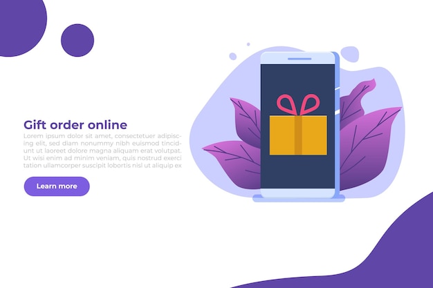 Gift order online, Online shopping,  E commerce concept. People buy gifts. Vector illustration