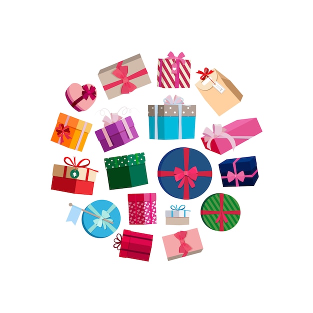 gift packages and boxes with colorful wrapping round . Box with gifts