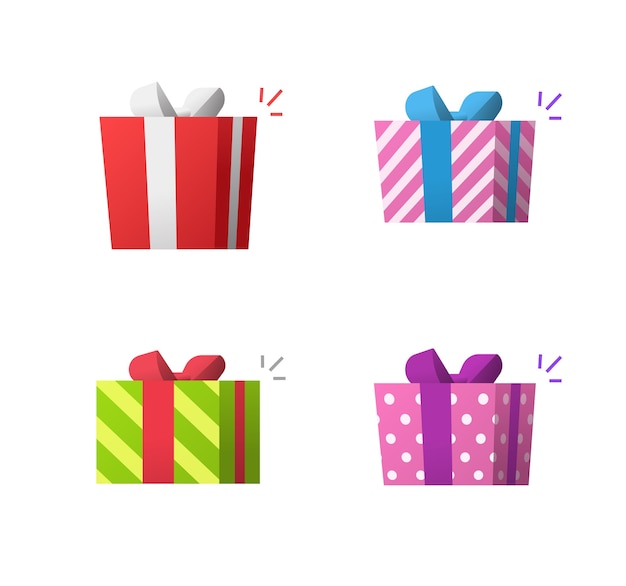 Gift present boxes surprises icons set isolated flat cartoon vector illustration