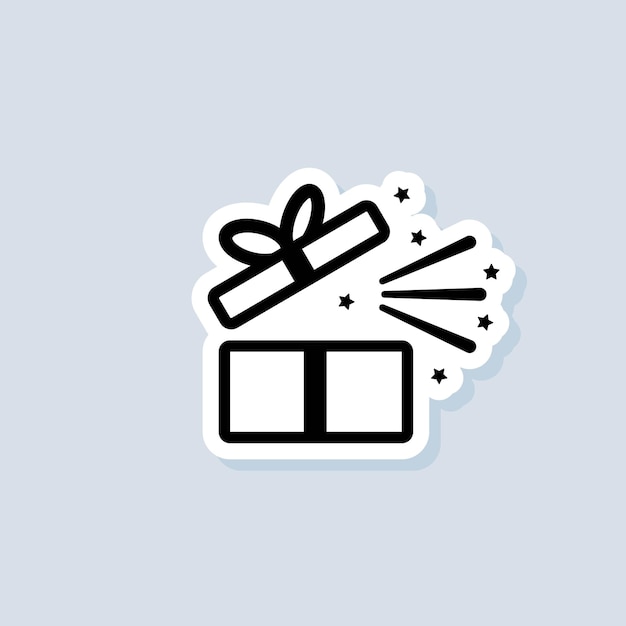 Gift sticker. Gift box icon. Present for anniversary, birthday, christmas, new year. Vector on isolated background. EPS 10.