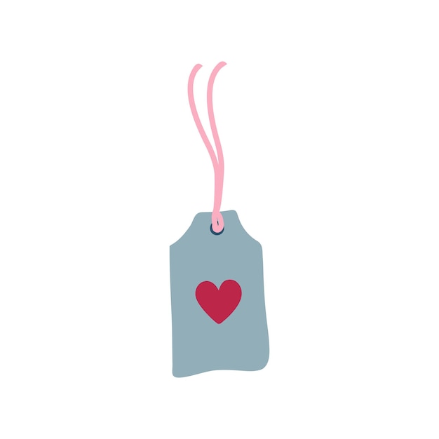 Gift tag with heart. Label for romantic present. Hand drawn vector illustration.