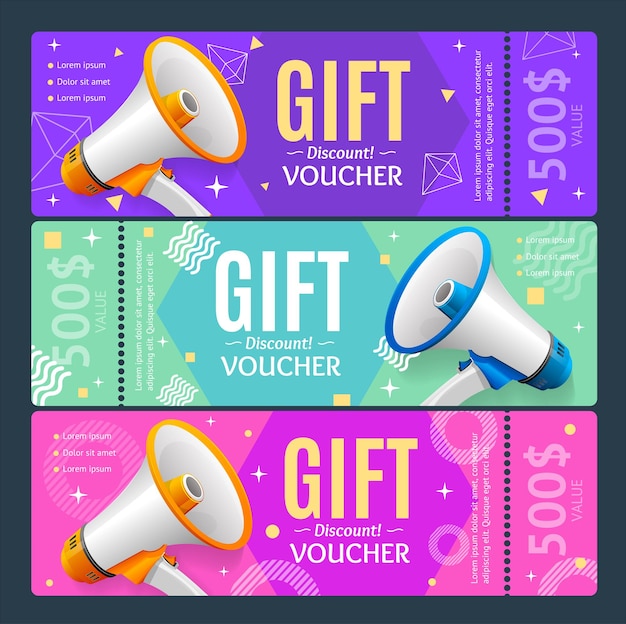 Gift Voucher Card Set Template Monetary Value Coupon Vector